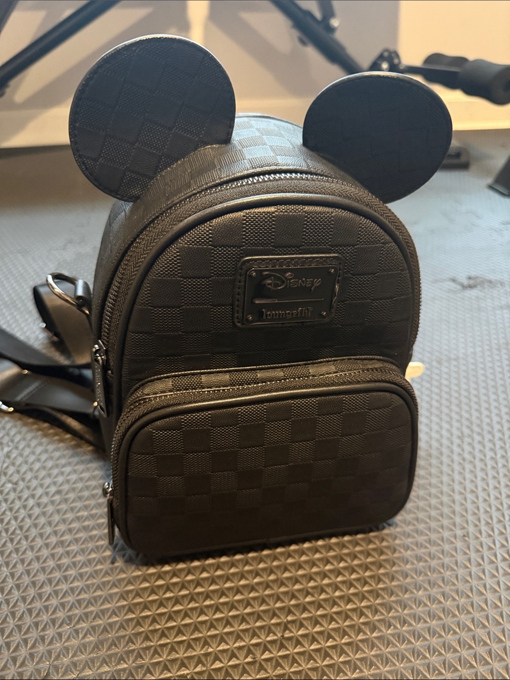 Loungefly Black Checkered Mini Backpack with Mouse Ear Accents